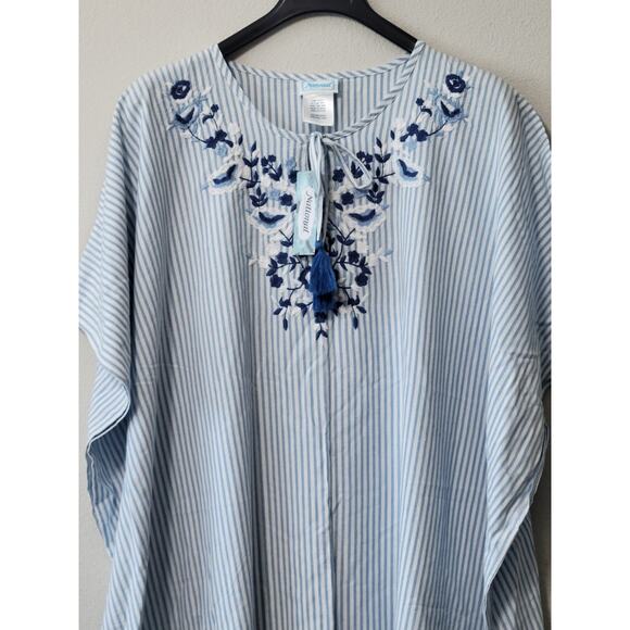National Women's Maxi House Dress Blue Stripe Embroidered NEW Kaftan - Picture 2 of 8